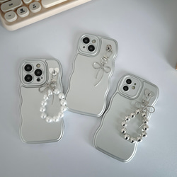 ⑅ribbon strap⑅silver  iPhone case  スマホケース　ストラップ 3枚目の画像