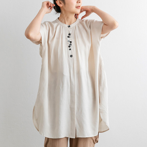 カデュネ 21SS バックシャーリングシャツ ブラウス 長袖 チュニック丈 5分袖シャドーボーダーロング丈チュニックブラウス 通販【ニッセン】