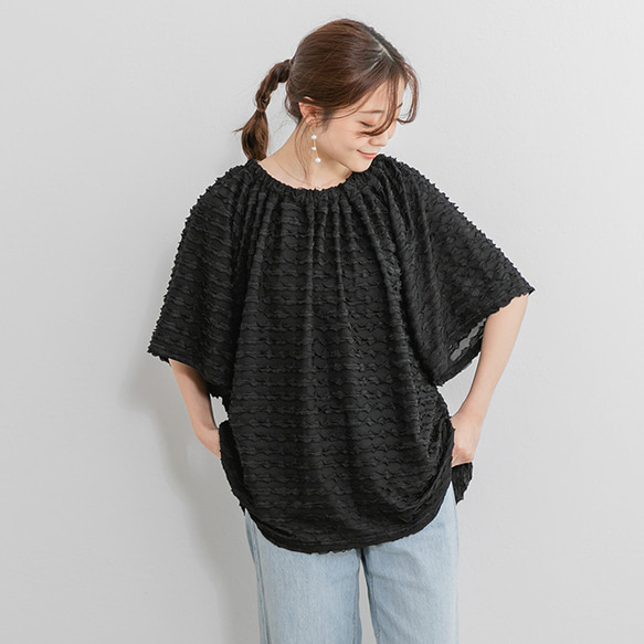 【SALE】シーズンライクな程よい透け感が好評♪ フリル袖 バックリボン Aライン トップス 24093 17枚目の画像