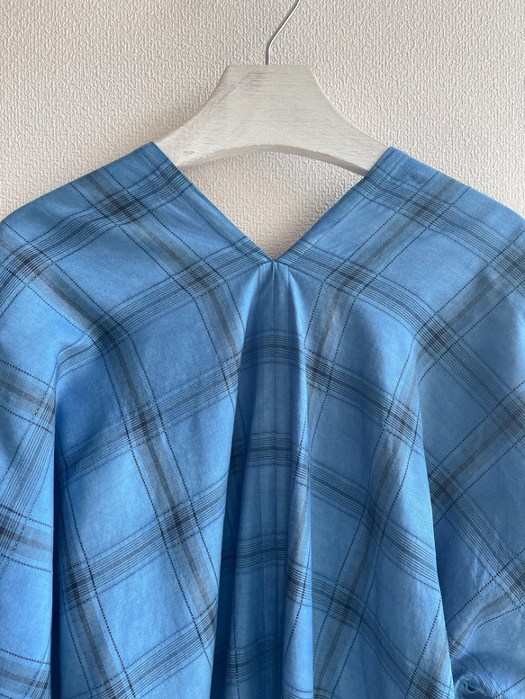 送料無料　藍染チェック柄の羽織りカーディガン サラッと羽織れる爽やかな "good simple" レーヨン 着物 10枚目の画像
