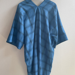 送料無料　藍染チェック柄の羽織りカーディガン サラッと羽織れる爽やかな "good simple" レーヨン 着物 9枚目の画像