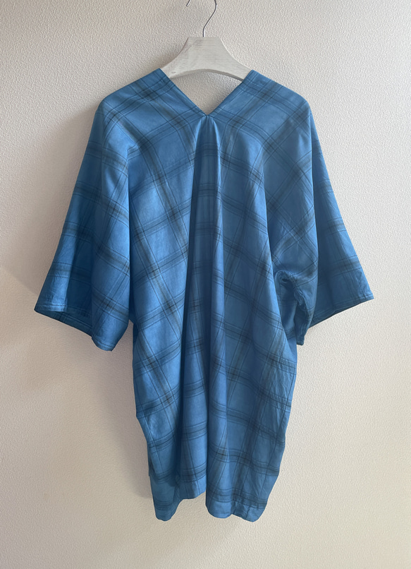 送料無料　藍染チェック柄の羽織りカーディガン サラッと羽織れる爽やかな "good simple" レーヨン 着物 9枚目の画像