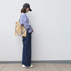 バスケット編みトートBAG「A4対応」「India＆tete」「beige」 4枚目の画像