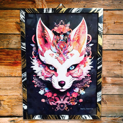 狐 - A3サイズオリジナルフレーム入りポスター お面 fox イラスト 絵