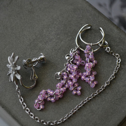 溢れる花のイヤリング ＆ イヤーカフ　ピンク×シルバー 6枚目の画像