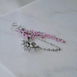 溢れる花のイヤリング ＆ イヤーカフ　ピンク×シルバー 9枚目の画像