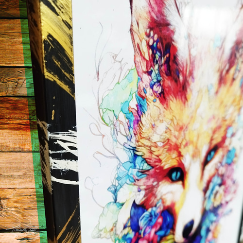 狐 - A3サイズオリジナルフレーム入りポスター お面 fox イラスト 絵