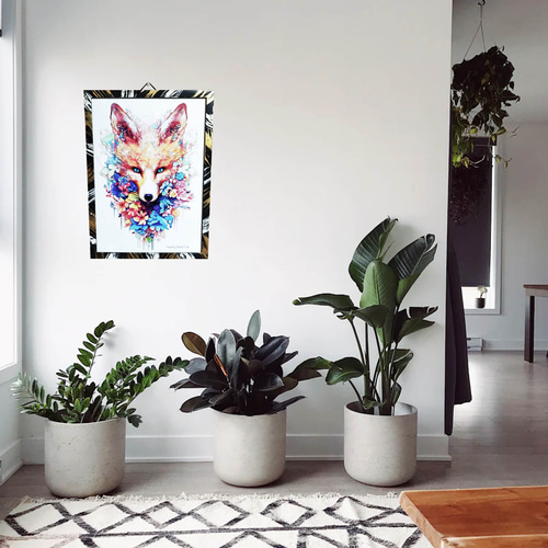 狐 - A3サイズオリジナルフレーム入りポスター お面 fox イラスト 絵