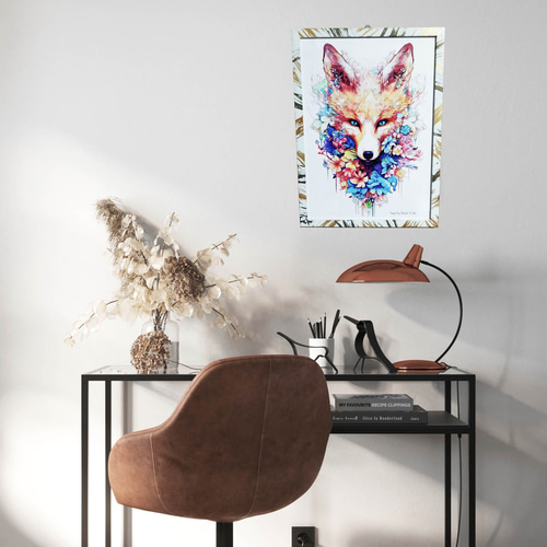狐 - A3サイズオリジナルフレーム入りポスター お面 fox イラスト 絵