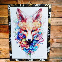 キツネ❤️ 狐 きつね 原画 絵画 鉛筆画 手描き イラスト　2Lサイズ！！ 色鉛筆画 水彩画 ポストカード キツネ きつね 狐 ホワイト