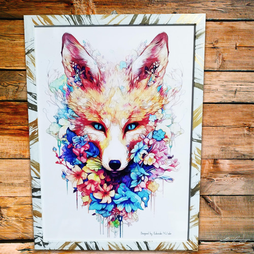 狐 - A3サイズオリジナルフレーム入りポスター お面 fox イラスト 絵