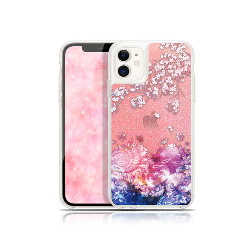 恋色胡蝶 - 和風 iPhone グリッターケース/ハート/ピンク