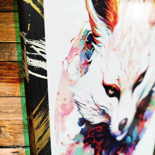 狐 - A3サイズオリジナルフレーム入りポスター お面 fox イラスト 絵