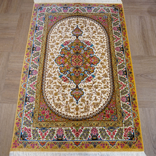 中国アンティーク　手織りシルク絨毯 手織りシルクカーペット