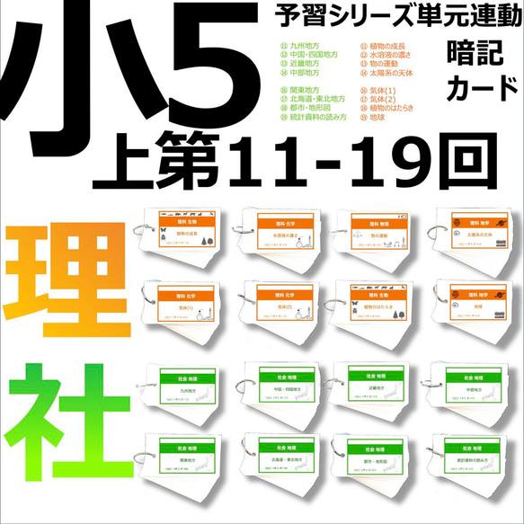 中学受験 暗記カード【5年上 セット 社会・理科 11-19回】組分けテスト対策 予習シリーズ 1枚目の画像