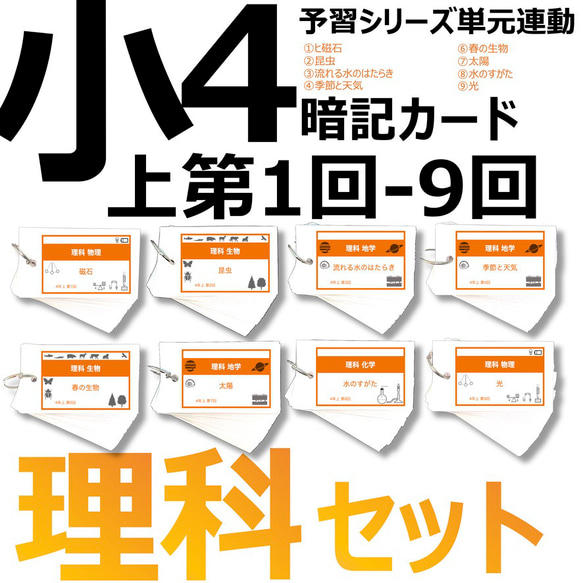 中学受験 暗記カード【4年上 理科 ハーフセット 1-9回】 組分けテスト対策 予習シリーズ 1枚目の画像