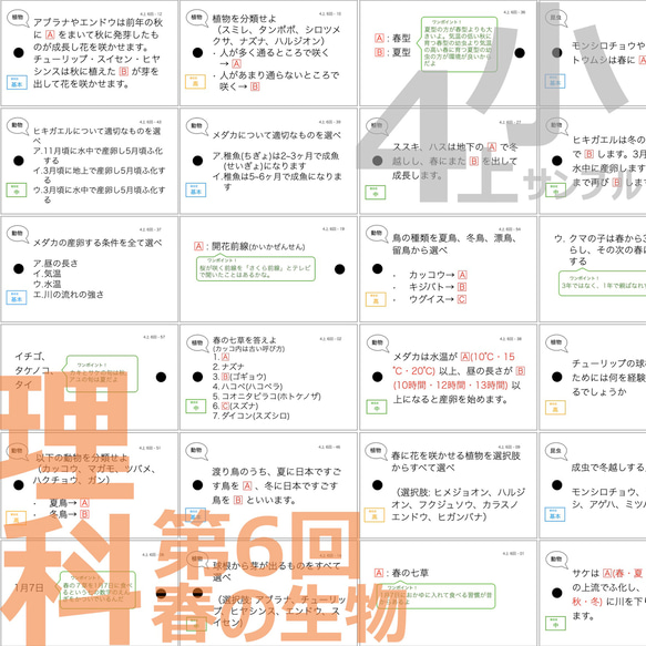 中学受験 暗記カード【4年上 理科 ハーフセット 1-9回】 組分けテスト対策 予習シリーズ 6枚目の画像