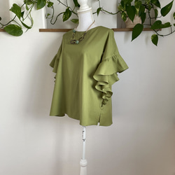 ハンドメイド 『リネン フリルスリーブ シャツ *フジイロ* フリーサイズ』 ハンドメイド 『リネン フリルスリーブ シャツ *フジイロ