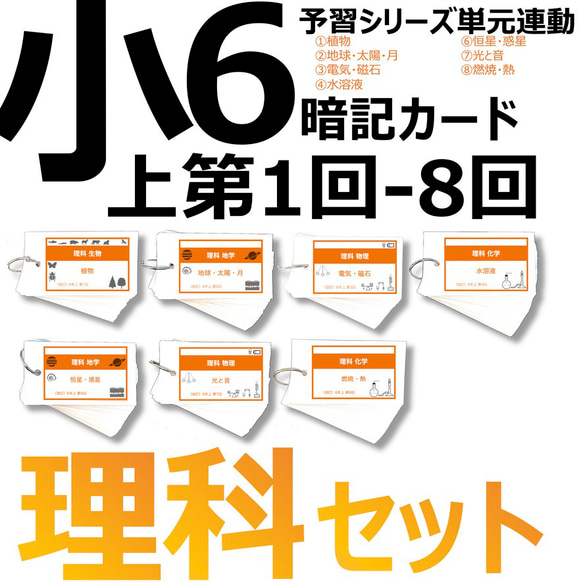 中学受験 暗記カード【6年上 理科 ハーフセット1-8回】 予習シリーズ 組分けテスト対策 1枚目の画像