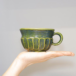 おしゃれ「マグカップ　緑」コーヒーカップ コップ 陶器 手作り 窯元 風泥舎 fudeisha-103 6枚目の画像