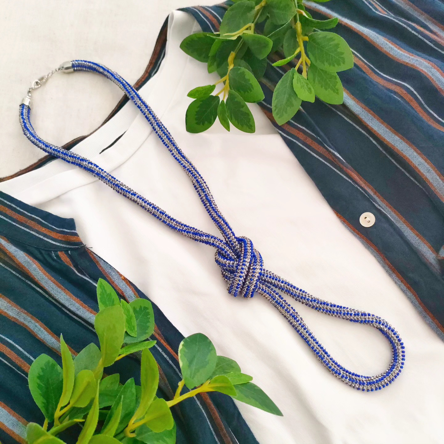 帯締め編みネックレス/ブルーメタル✨