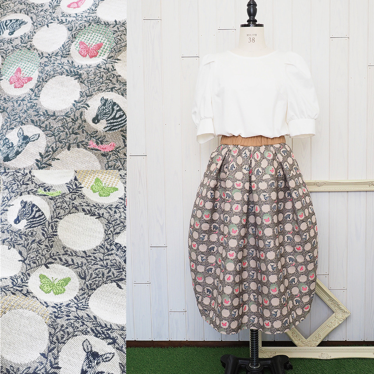 ２色あり☆ふわっとシルエット☆大人可愛いタックコクーンスカート【馬と鹿】