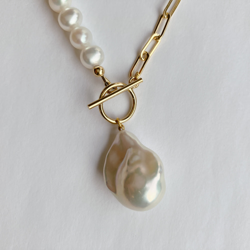 14kgf 上質なバロックパールとチェーンのコンビネックレス ネックレス