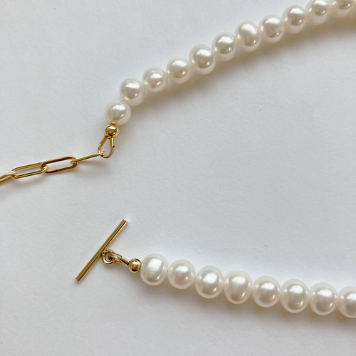 14kgf 上質なバロックパールとチェーンのコンビネックレス ネックレス