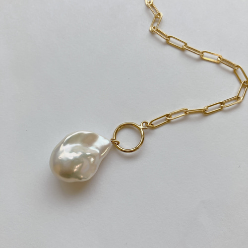 14kgf 上質なバロックパールとチェーンのコンビネックレス ネックレス