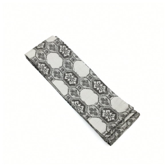 正絹 角帯 個性派 大島紬 グレー 全通柄 男物 長さ405 巾10.5 和装小物