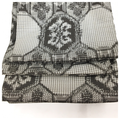 正絹 角帯 個性派 大島紬 グレー 全通柄 男物 長さ405 巾10.5 和装小物