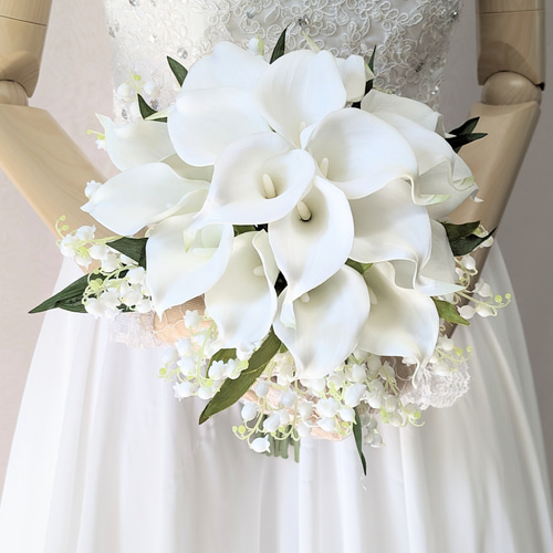 ウエディングブーケ(カラー&スズラン)ブートニア込み 世界で1つ貴女