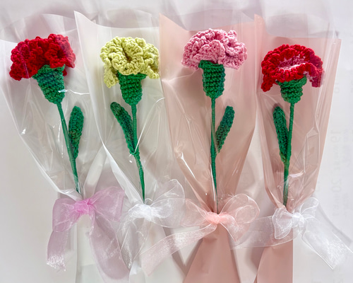 カーネーション 1本 ラッピング 選べるお色 ブーケあみぐるみ かぎ針