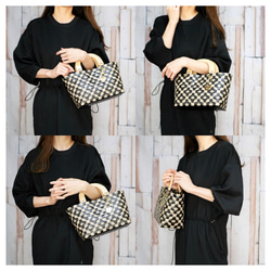 2024年1番人気！天然木ハンドルの手提げ2WAYプラカゴバッグ　S＋サイズ花柄ブラック×ミルクティベージュ 13枚目の画像