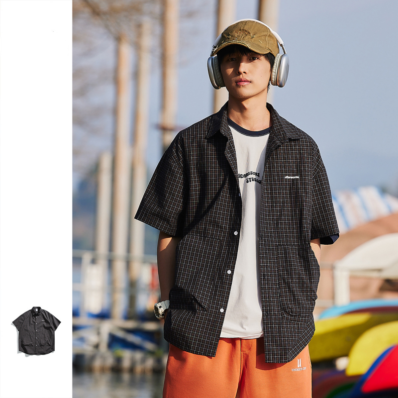 アウトドア系キャンプ風コート復古シャツメンズ夏の半袖シャツ W325