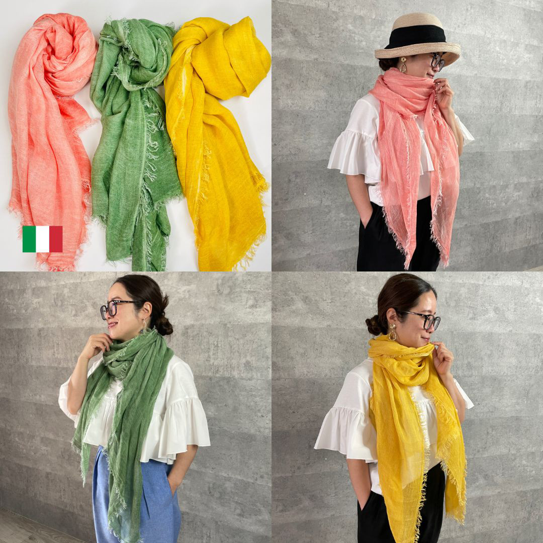 【高級イタリー製】冷感接触 手染めカラフル大判ストール 天然素材■ KMC-144 860788
