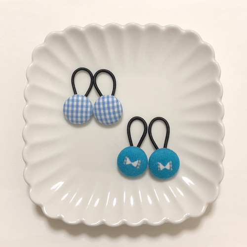 雪こんこん♡2.7センチくるみボタン♡ヘアゴム2点セット BLAZE（手芸） デニム くるみボタン ヘアゴム スマイル ＆ フルーツ