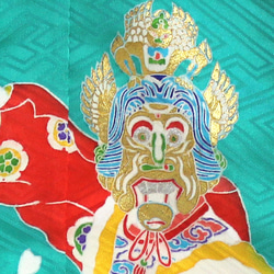 手描き京友禅のミニチュア着物舞楽(源氏絵)模様陵王(絹100%) 2枚目の画像