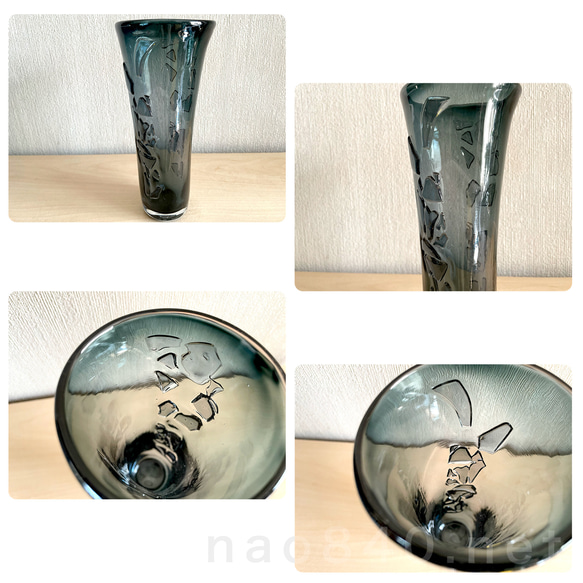 オリジナル吹きガラス作品　Bark インディゴ-C 表面に凹凸があるシックなガラス　グラス・花器・インテリアオブジェ 4枚目の画像