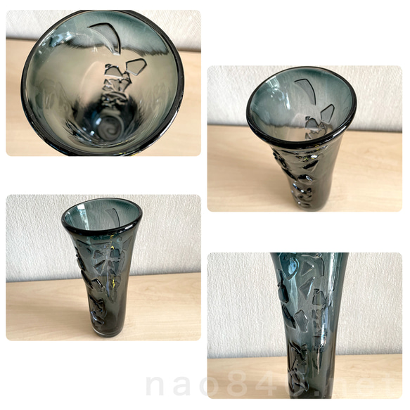 オリジナル吹きガラス作品　Bark インディゴ-C 表面に凹凸があるシックなガラス　グラス・花器・インテリアオブジェ 3枚目の画像