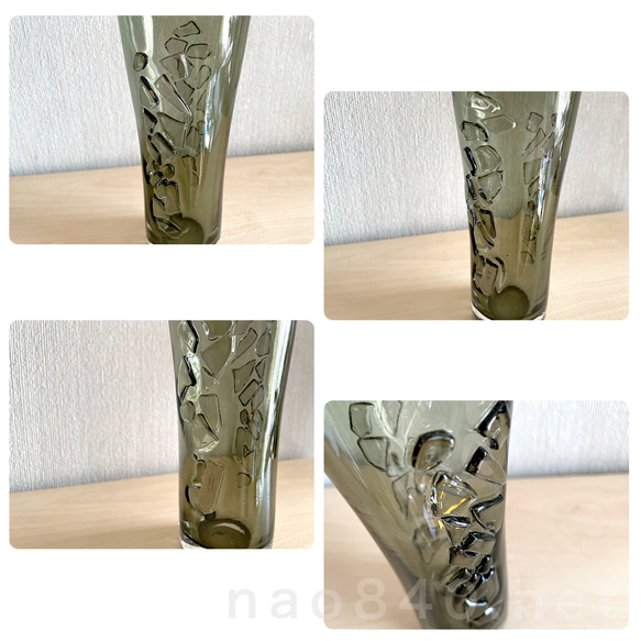 オリジナル吹きガラス作品　Bark グリーン-A 表面に凹凸があるシックなガラス　グラス・花器・インテリアオブジェ 4枚目の画像