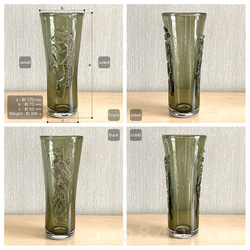 オリジナル吹きガラス作品　Bark グリーン-A 表面に凹凸があるシックなガラス　グラス・花器・インテリアオブジェ 2枚目の画像