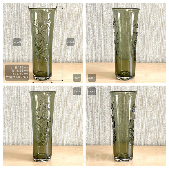 オリジナル吹きガラス作品　Bark グリーン-B 表面に凹凸があるシックなガラス　グラス・花器・インテリアオブジェ 2枚目の画像