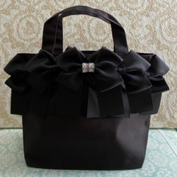 ブラックWデニム♡刺繍のリボンバッグ♡ストーン付き ブラックWデニム♡刺繍のリボンバッグ♡ストーン付き