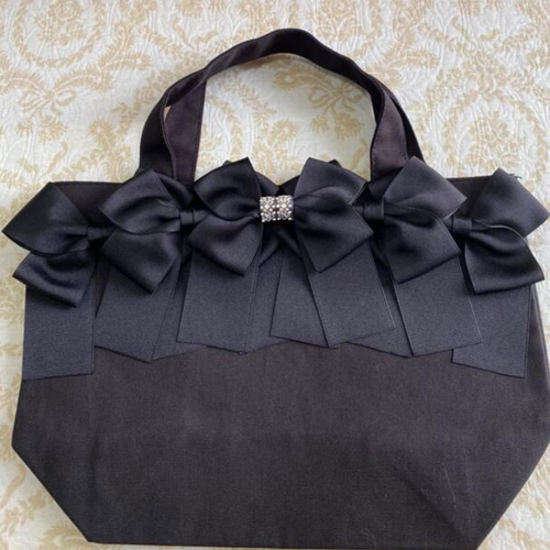 リボンバッグ トートバッグ 選べるリボンカラー ラインストーン付き