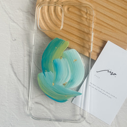 skyblue × lightgreen  ニュアンス スマホケース【iphone/アクリル絵の具】 3枚目の画像