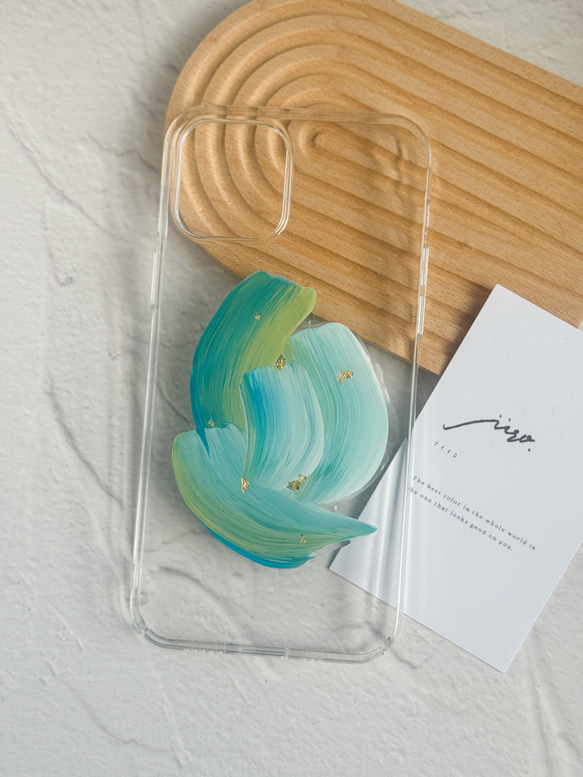 skyblue × lightgreen  ニュアンス スマホケース【iphone/アクリル絵の具】 3枚目の画像