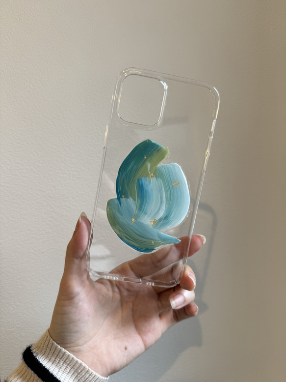 skyblue × lightgreen  ニュアンス スマホケース【iphone/アクリル絵の具】 5枚目の画像