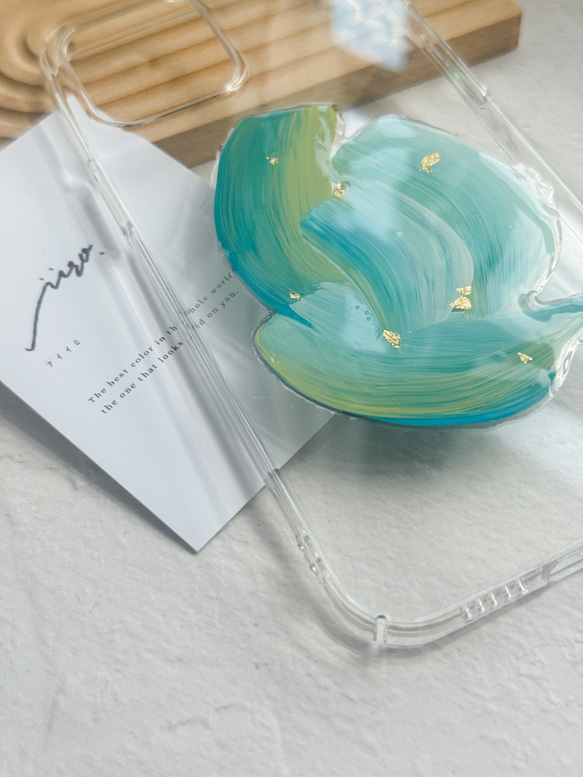 skyblue × lightgreen  ニュアンス スマホケース【iphone/アクリル絵の具】 2枚目の画像