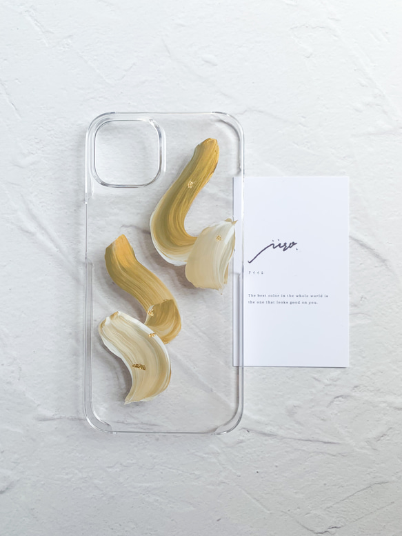 gold × beige ニュアンス スマホケース【iphone/アクリル絵の具】 1枚目の画像